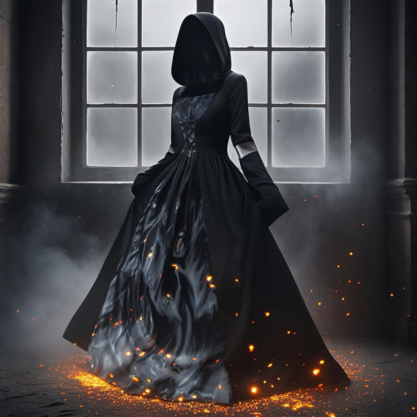 Halloween Witch Dress Hooded Skeleton Witch Mage Cosplay Stage Performance Costume