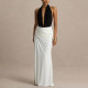 Deep V Halter Neck Backless Spliced ​​high Slit Elegant Evening Dress