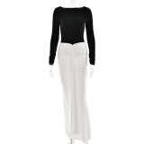 Black and White Color Matching U-neck Backless Dress, Elegant and Sexy Long Dress