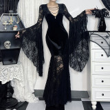 Halloween Dark Style Dolman Sleeve Lace Splicing Velvet Dress