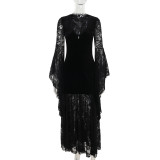 Halloween Dark Style Dolman Sleeve Lace Splicing Velvet Dress