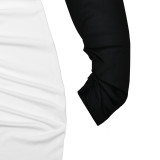 Black and White Color Matching U-neck Backless Dress, Elegant and Sexy Long Dress