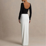 Black and White Color Matching U-neck Backless Dress, Elegant and Sexy Long Dress