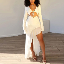 Chest-wrapped Long-sleeved V-neck Lace-up Maxi Dress