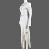 Chest-wrapped Long-sleeved V-neck Lace-up Maxi Dress