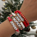 Polymer Clay Beaded Elastic Bracelet with Colorful Christmas Lettering Ornaments