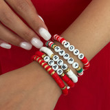 Polymer Clay Beaded Elastic Bracelet with Colorful Christmas Lettering Ornaments