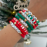 Polymer Clay Beaded Elastic Bracelet with Colorful Christmas Lettering Ornaments