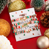Polymer Clay Beaded Elastic Bracelet with Colorful Christmas Lettering Ornaments