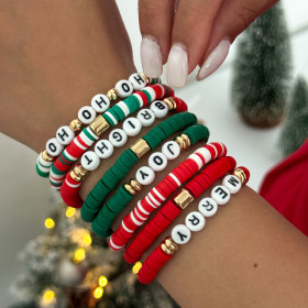Polymer Clay Beaded Elastic Bracelet with Colorful Christmas Lettering Ornaments
