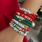 Polymer Clay Beaded Elastic Bracelet with Colorful Christmas Lettering Ornaments