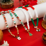 Christmas Elk Bell Pendant Necklace Colorful Polymer Clay Beads Collarbone Chain