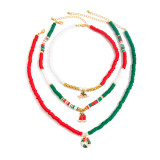 Christmas Elk Bell Pendant Necklace Colorful Polymer Clay Beads Collarbone Chain