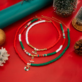 Christmas Elk Bell Pendant Necklace Colorful Polymer Clay Beads Collarbone Chain