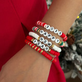 Polymer Clay Beaded Elastic Bracelet with Colorful Christmas Lettering Ornaments