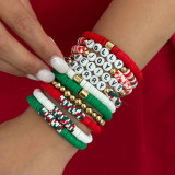 Polymer Clay Beaded Elastic Bracelet with Colorful Christmas Lettering Ornaments