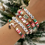 Polymer Clay Beaded Elastic Bracelet with Colorful Christmas Lettering Ornaments