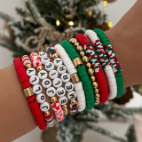 Polymer Clay Beaded Elastic Bracelet with Colorful Christmas Lettering Ornaments