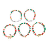 Polymer Clay Beaded Elastic Bracelet with Colorful Christmas Lettering Ornaments
