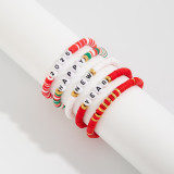 Polymer Clay Beaded Elastic Bracelet with Colorful Christmas Lettering Ornaments