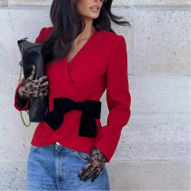 Bow Pleated Waist Christmas and Valentine's Day Coat