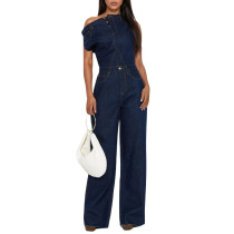 Strapless One Shoulder Slim Denim Jumpsuit Jumpsuit