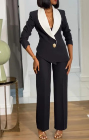 Elegant Commuter Two-piece Contrasting Large Lapel Casual Suit