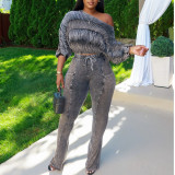 Boat Collar Loose Casual Suit Long Sleeve Suit