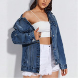 Long Sleeve Ripped Denim Jacket