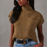 Solid Color Wool Pit Half Turtleneck Raglan Sleeve Top Sweater