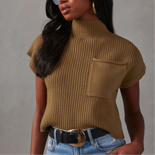 Solid Color Wool Pit Half Turtleneck Raglan Sleeve Top Sweater