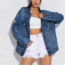 Long Sleeve Ripped Denim Jacket