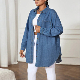 Large Size Loose Fashionable Long Sleeve Denim Shirt Jacket