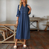 Long Sleeve V-neck New Denim Dress