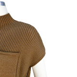 Solid Color Wool Pit Half Turtleneck Raglan Sleeve Top Sweater