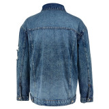 Long Sleeve Ripped Denim Jacket