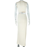 Solid Color Dress with Oblique V-neck, One-shoulder, Sleeveless and Irregular Slit Skirt