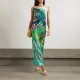 Sleeveless Printed Satin Twist Dress