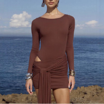 Round Neck Strappy Hollow Slim Fit Hip-hugging Skirt