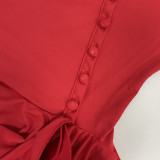 Bell Sleeve Waist Low Cut Sexy Hot Girl Button Dress