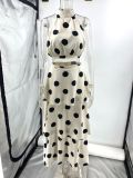 Polka Dot Print Halter Sleeveless Top Cake Skirt Suit