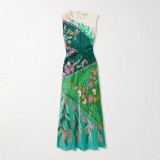Sleeveless Printed Satin Twist Dress