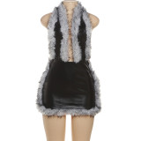 Leather Paneled Sleeveless Halterneck Hip Dress