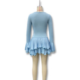 Bell Sleeve Waist Low Cut Sexy Hot Girl Button Dress