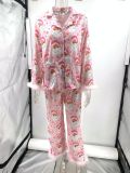 Christmas Satin Print Casual Suit Lounge Wear Pajamas