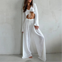 Lace-up Long-sleeved Trousers Pajama Set