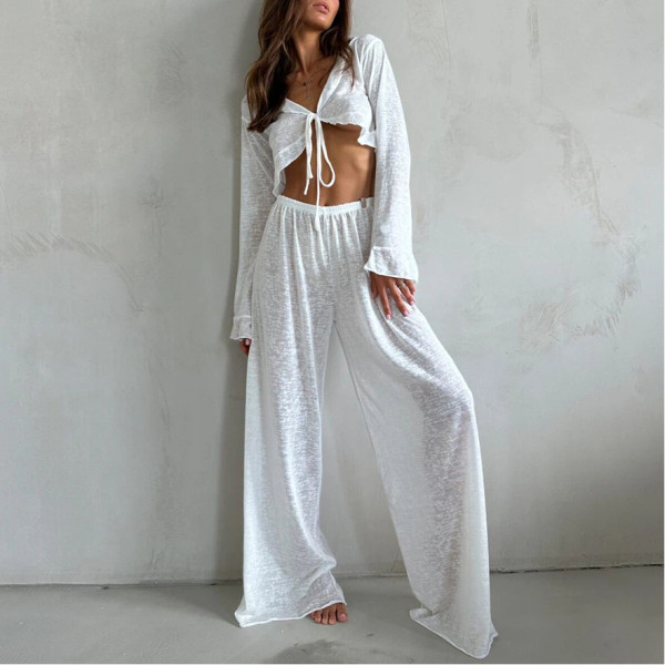 Lace-up Long-sleeved Trousers Pajama Set