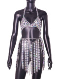 Imitation Gemstone Bra Waist Chain Multi-layer Fringe Skirt Suit