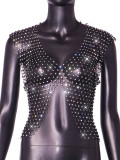 Women's Mesh and Flash Diamond Sleeveless Vest