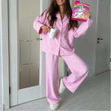 Plaid Long Sleeve Trousers Pajama Set